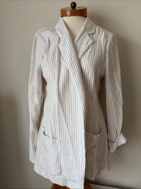 Caslon Cream & Light Gray Striped Open Blazer